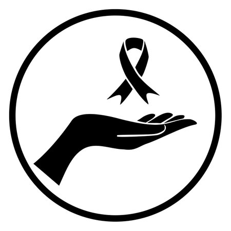 Breast Cancer Awareness Ribbon. Black Icon Isolated on White Background. Vector Illustrationのイラスト素材