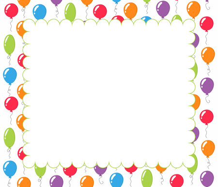 Frame with balloons and ribbons. Vector frame for your text.のイラスト素材