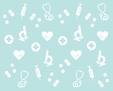Seamless pattern with medical icons and symbols. Vector illustration.のイラスト素材