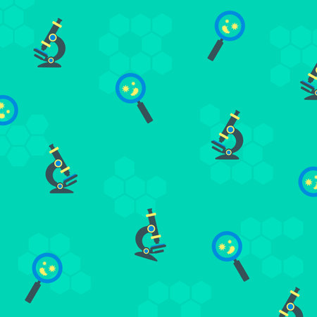 Seamless pattern with microscope and magnifier. Vector illustration.のイラスト素材