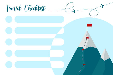 Vector illustration of a travel planning schedule with a mountain peak and a red flag.のイラスト素材