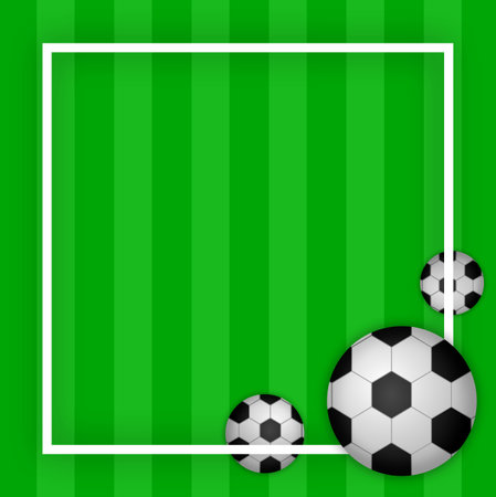 Soccer ball on green background with white frame. Vector illustration.のイラスト素材