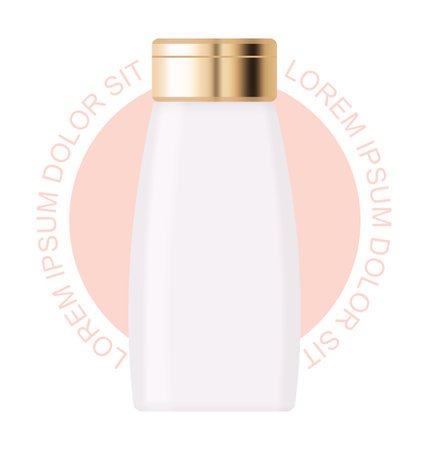 Cosmetic bottle with gold cap on pink background. Vector illustration.のイラスト素材