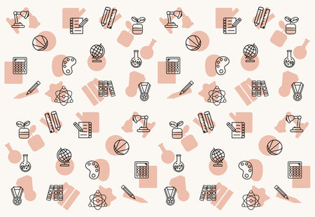 Pattern background with school and education icons in thin line style. Vector illustrationのイラスト素材