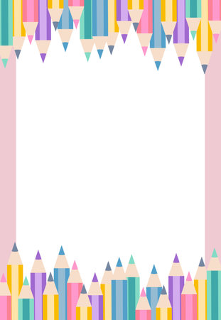 Frame with colored pencils on a white background. Vector illustration.のイラスト素材