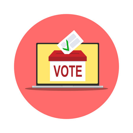 Ballot box on laptop screen. Online voting concept. Vector illustration