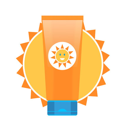 Sunscreen cream in tube icon. Sun protection cream. Vector illustrationのイラスト素材