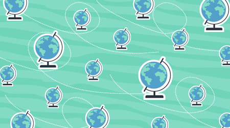 Seamless pattern with globe. Vector illustration in flat style.
