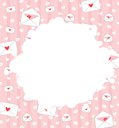 Valentine's day background cloud frame with envelope and hearts. Vector illustration.のイラスト素材