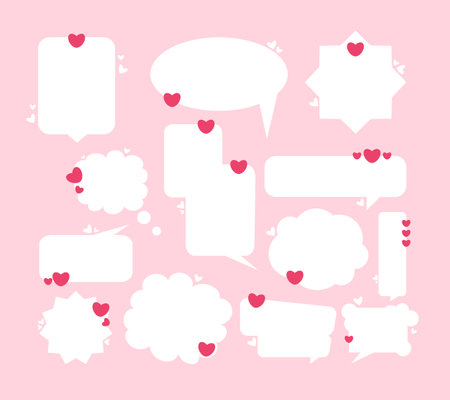 Set of speech bubbles with hearts on pink background. Vector illustration.のイラスト素材