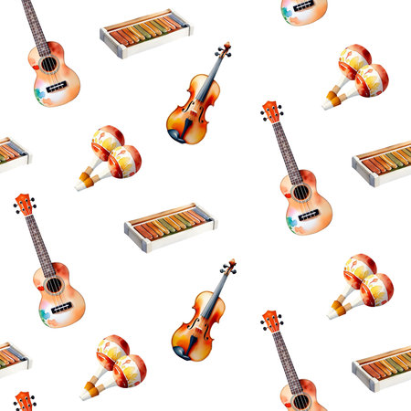 Musical instruments seamless pattern on white background. Vector illustration for your designの写真素材