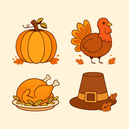 Thanksgiving day icon set. Vector illustration in flat design style.のイラスト素材