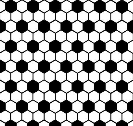 Seamless pattern with hexagons soccer ball. Black and white background.