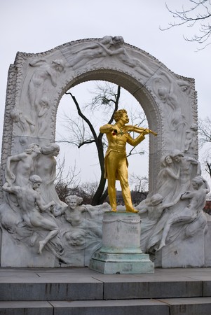 the famous golden memorial of johann strauss which is located in the vienna city park in the first district of viennaの写真素材