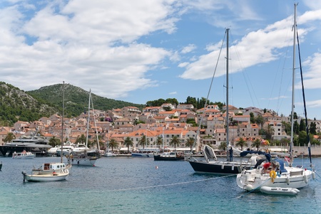 the city of hvar and its harbor in the adriatic seaのeditorial素材