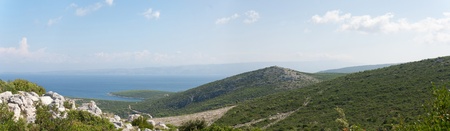 a panoramic view of the island hvar and its bordering islands in the adriatic sea in croatiaの写真素材