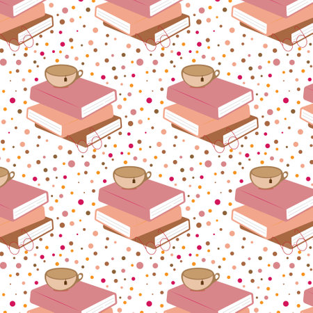 Books pattern with cup of tea on topのイラスト素材
