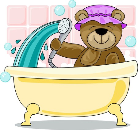 teddy bear is taking a showerのイラスト素材