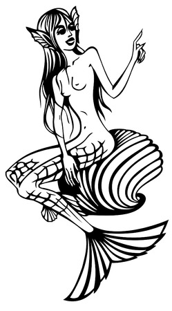 Outlined image of mermaidのイラスト素材