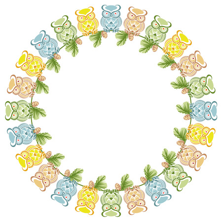 round frame with owlsのイラスト素材