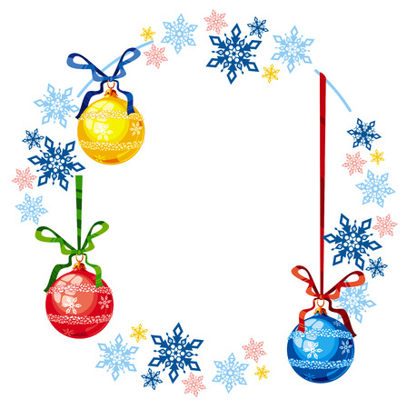 Round Christmas frame with balls and snowflakesのイラスト素材