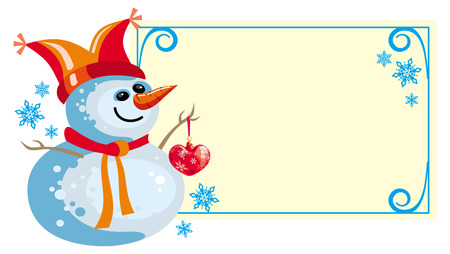 Christmas frame and  happy snowmanのイラスト素材