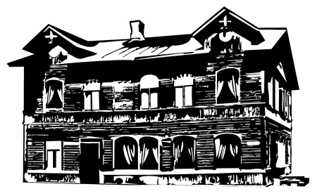 contour image of an old wooden houseのイラスト素材