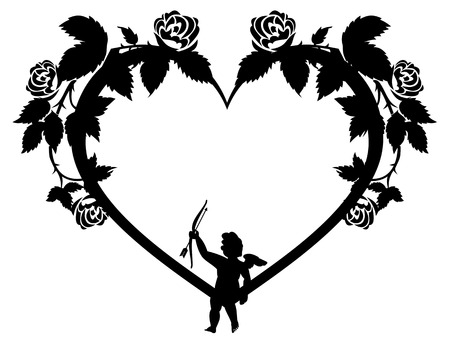Valentine silhouette frame with cupidのイラスト素材
