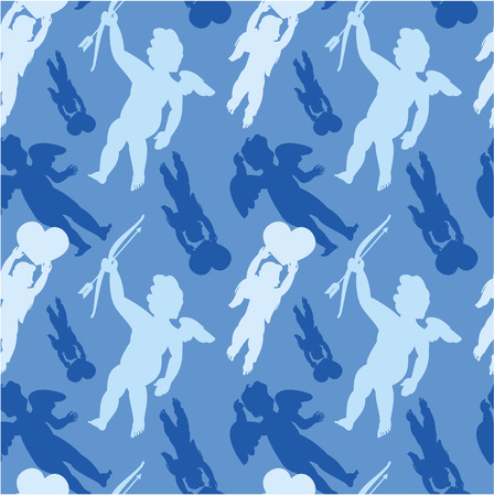 seamless pattern with cupids on a blue backgroundのイラスト素材