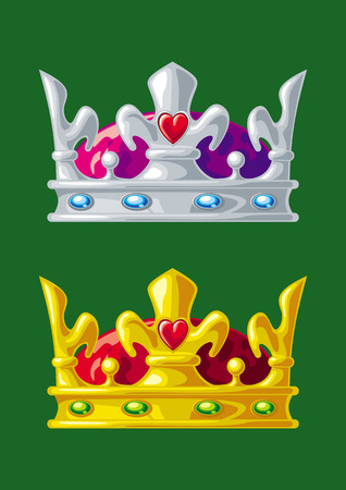 Golden and silver crowns isolated on a green backgroundのイラスト素材