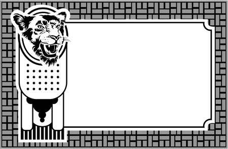 Black and white frame with lion headのイラスト素材