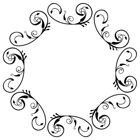 Round frame with floral ornament silhouetteのイラスト素材