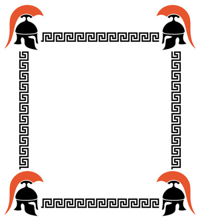 Vector frame with Greek helmets and meanderのイラスト素材