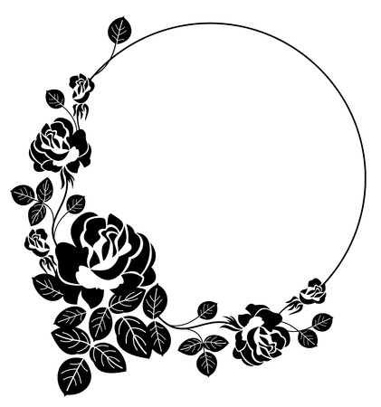 Round frame with roses silhouetteのイラスト素材