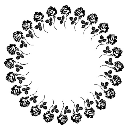 Round frame with roses silhouetteのイラスト素材