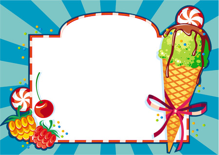 Vector background with ice cream and berriesのイラスト素材