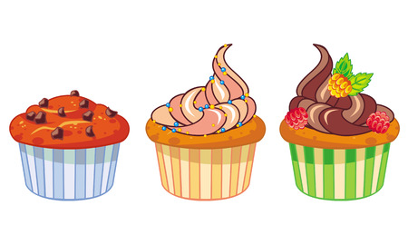 Three muffins isolated in a white backgroundのイラスト素材