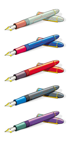 Different colored pens isolated on a white backgroundのイラスト素材