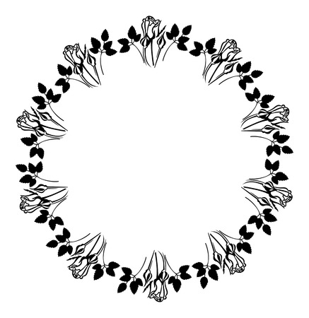 Round silhouette frame with rosesのイラスト素材