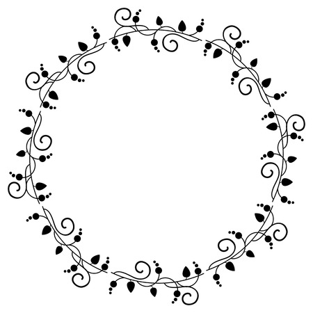 Round silhouette frame with floral elementsのイラスト素材
