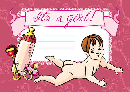 Greeting card with newborn babyのイラスト素材