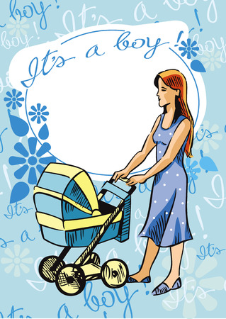 Newborn greeting baby boy cardのイラスト素材