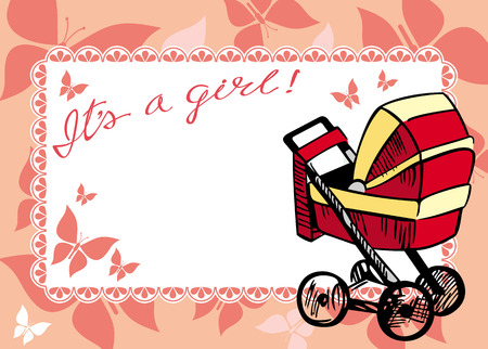 Greeting card with a baby perambulatorのイラスト素材