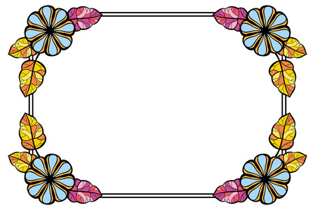 horizontal frame with decorative flowersのイラスト素材