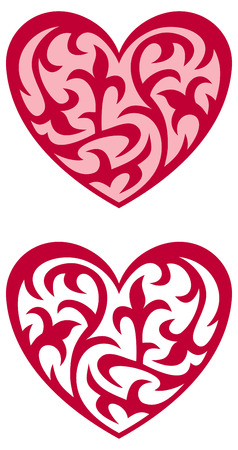 Two silhouette hearts with orient ornamentsのイラスト素材