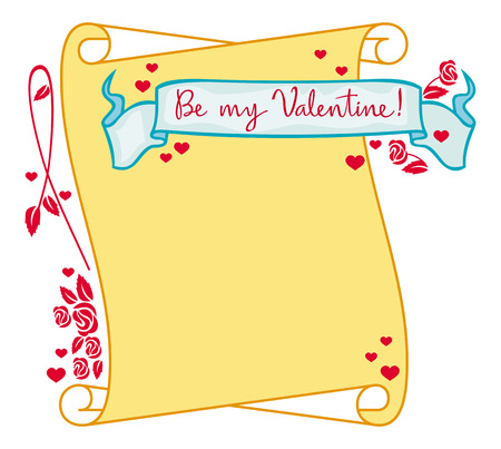 Colorful Valentine frame with paper scroll and original drawing artistic textのイラスト素材