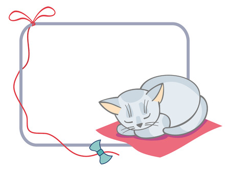 Horizontal frame with sleeping white catのイラスト素材