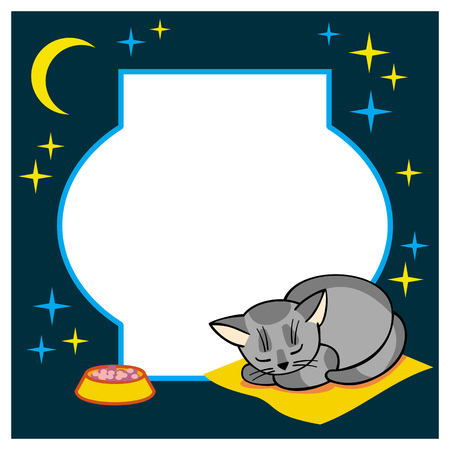 background with sleeping cat and night skyのイラスト素材
