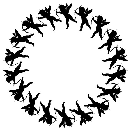 Round black and white frame with Cupid silhouetteのイラスト素材