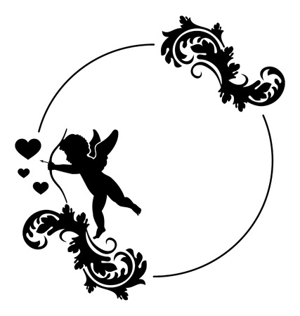 Round black and white frame with Cupid silhouetteのイラスト素材